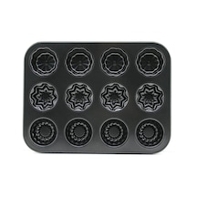 Ers 12 Gözlü Metal - Siyah Şekilli Muffin - Kek Kalıp Çok Renkli