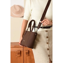 Just Polo Orijinal Kadın Orta Boy Ayarlanabilir Askılı Lüks El Ve Omuz Çantası Shoulder Bag Kahverengi