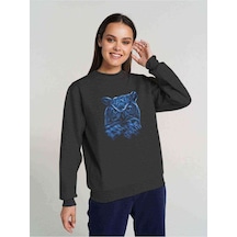 Blue Owl Baskılı Füme Antrasit Kadın Sweatshirt