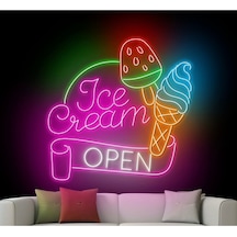 Ice Cream Open Yazılı Ve Şekilli Neon Tabela Çok Renkli
