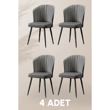 Rubi Sandalye - Babyface Gri - Siyah Metal Ayak 4 Adet - Salon Sandalyesi / Mutfak Sandalyesi Gri