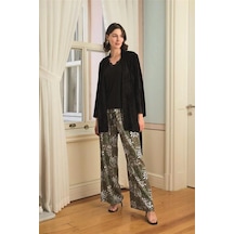 Ang Butik Kadın Çiçek Yaprak Ve Etnik Desenli Dantelli 3'lü Pijama Takımı Siyah