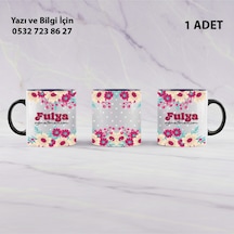 Çiçek Tasarımlı Öğretmenler Günü Hediyesi İsim Yazılı Özel Kupa Bardak -şık Görünümlü Hediyelik Siyah