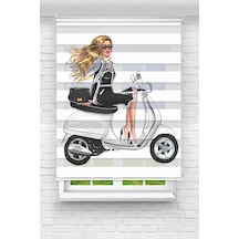 Perdeoutlet38 Baskılı Renkli Motosikletli Kız1 Dijital Baskılı Zebra Perde-cocuk Odası-stor Perde Model:pz-2614 Çok Renkli