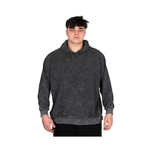 Mode Xl Büyük Beden Erkek Kapüşonlu Sweatshirt Asit Yıkama Interlok U24167 Gri Gri
