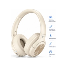 Exenar - Bej - Lecoo Es208 Kablosuz Kulak Üstü Kulaklık Bluetooth 5.3 Katlanabilir Mikrofonlu 20 Saat Şarjlı Hafif