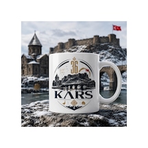 Kars Temalı Kupa Bardak Manzara Ve Plaka Desen 2 Beyaz Beyaz