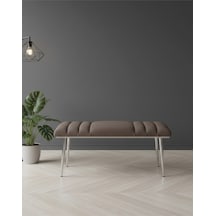 Özcan Metal Krom Metal Ayaklı Metal Kasalı Bench Mutfak Salon Antre Yatak Odası Balkon Puf Bank Kahverengi