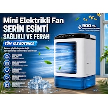 Mini Klima Soğutucu Ultrasonik Soğutmalı Vantilatör Serinetici Sesiz Ve Taşınabilir 900ml Su Hazneli Hava Nemlendirici Mini Fan Buz Konulabilir Usb 7 Farklı Led Işıklı Aşağa Yukarı Oynar Izgara Ofis 100 x 100 x 3 mm