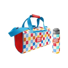 Coral High Kırmızı Çok Renkli Dama Desenli Kız Çocuk Spor Çantası Ve 800 Ml Çelik Matara Seti 27546