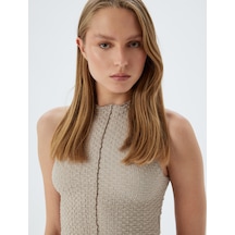 Koton Crop Atlet Halter Yaka Bürümcük Kumaş Bej 4sak10076ek Ekru