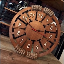 Ümra Lazer Halatlı Duvar Saati Ahşap 40x40 Cm Ceviz