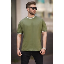 Madmext Haki Bisiklet Yaka Şeritlitişört 7022-haki Haki