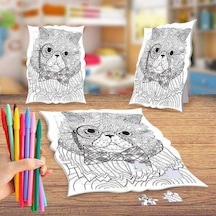 Bilgin Kedi Boyama Puzzle Tablo Çocuk Eğitici Yapboz