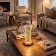 Silindirik Kristal Nokta Model Led Masa Lambası Gold Tabanlı, Dokunmatik, 3 Renk Işık Modlu, Şarjlı Modern Dek Renkli