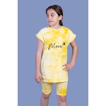 Toontoy Kids Toontoy Kız Çocuk 2'li Takım Baskılı Bisiklet Yaka T-shirt & Basic Düz Crop Tayt Sarı