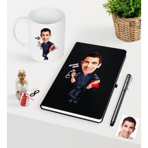 Kişiye Özel Bay Polis Karikatürlü Siyah Defter Kalem Kupa Seti - N11.2704 Siyah
