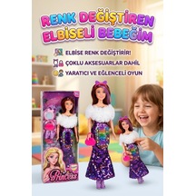 Happy Princess Renk Değiştiren Pullu Elbiseli Oyuncak Bebek - 30 Cm - Aksesuarlı Modaya Uygun Bebek Mor