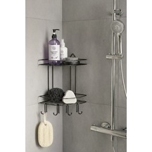 Banyo Köşe Rafı Askılı Duş Organizeri Ve Şampuanlık 2 Katlı Siyah Ek-02 Siyah
