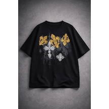 Yolo Street Oversize Siyah Tişört Gold Barok Desenli %100 Pamuk Premium Streetwear Unisex 22siyah