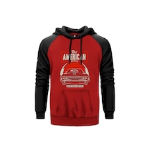 Amerikan Muscle Car Kırmızı Renk Reglan Kol Sweatshirt Kırmızı