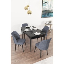 Novana Siyah Mermer Desen 80x132 Açılır Mutfak Masası 4 Sandalye füme