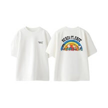 Thewert Beach Please Tasarım Sırt Baskılı Pamuk Beyaz Oversize T-shirt