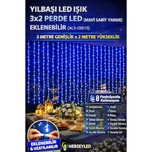 Yılbaşı Led Işık 3x2 Perde Led Mavi Sabit Yanar Eklenebilir Mavi