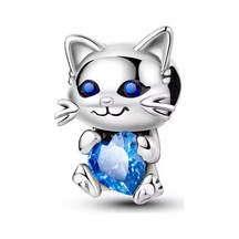 Fubena Mavi Taşlı Kedi Gümüş Charm