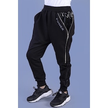 Toontoy Unisex Çocuk Fermuar Detaylı Deri Görünümlü Eşofman Alt Siyah
