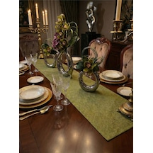 Linen Baskılı Pamuk Keten Haki Runner 40x140 Cm 948 Çok Renkli