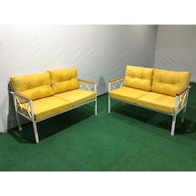 2+2balkon-bahçe-kafe-çay Seti-koltuk Takımı-oturma Grubu-ofis Koltuğu 2+2 Beyaz Profil Demir Sarı