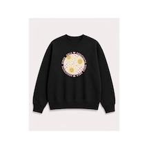 Herkesemoda Gülen Yüzler Emoji Baskılı 2 İplik Şardonlu Bisiklet Yaka Sweatshirt Siyah