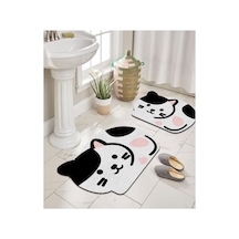 Buççin Online Mağaza Dijital Baskılı Kaymaz Taban Sevimli Kedicik Banyo Paspası Ikili Klozet Takımı 40x60 60x100 -p20 Çok Renkli