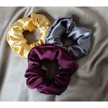 Saten Lastik Toka Hand Made Renkli 3'lü Toka Seti Mürdüm-gri-gold Çok Renkli