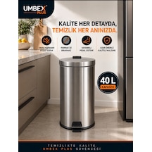 40 Lt Krom Metal Çöp Kovası Çöp Kutusu Pedallı Amortısorlu Paslanmaz Kapak