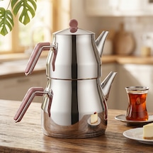Porsima 1026-1 Prizma Bakalit Metal Kulp Mega Boy Paslanmaz Çelik Çaydanlık Takımı Rose - 2-3,40lt
