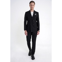 Efor Slim Fit Çift Yırtmaç %95 Pamuk Sık Çizgili Siyah Kruvaze Takım Elbise Tk 944