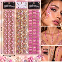 Şerit Renkli Yapışkanlı Yüz Taşı Face Gems Taşlı Yüz Ve Vücut Süsü
