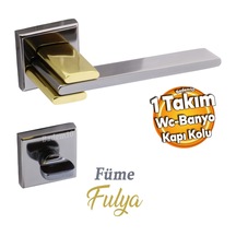 Fulya Lüx Füme Gold Kare Rozetli Wc-banyo Uyumlu Kapı Kolu Sağa Ve Sola Uygun Kapı Kolları 1 Takım