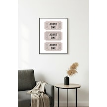 Doğal Ahşap Çerçeveli Retro Bilet Temalı Tablo - Admit One Minimalist Huhu2712
