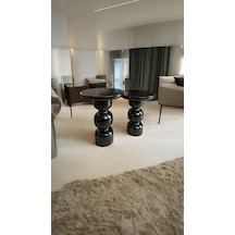 Wood Ahşap 2'li Set Vazo Mantar Yan Sehpa Siyah Renk