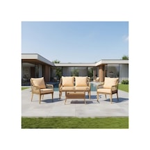 Dora Garden Home Zen Rattan Bahçe Balkon Takımı 2+1+1 Camlı Masalı Kahverengi Siyah Çizgili