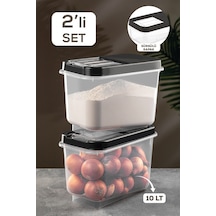 Meleni Home 2'li Multibox 10 Lt Bakliyat Saklama Kabı - Kayar Kapaklı Erzak Saklama Kabı Un Kabı Antrasit Çok Renkli