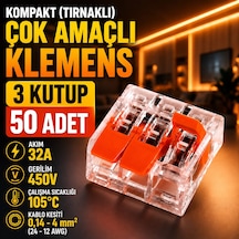 50 Adet Kompakt Tırnaklı Çok Amaçlı Klemens-3 Kutup