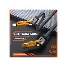 4 Ü 1 Arada 65w Hızlı Şarj Kablosu Usb Ve Type-c Girişli, Örgülü Dayanıklı Çok Renkli