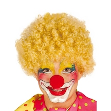 Sarı Renk Kıvırcık Afro Bonus Peruk Takma Saç Ve Kırmızı Burun Seti 5691