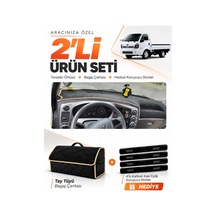 Kia Bongo 2004-2019 Uyumlu Torpido Örtüsü + Tay Tüyü Bagaj Çantası + Sticker Seti - Siyah Bej