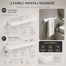 Beyaz Lamalı Havlu Askısı, Paslanmaz Çelik Banyo Havluluğu, Hem Yapışkanlı Hem Vidalı Montajlı, Duvar Tipi Modern Havlu Barı 4 Renk