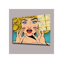 Sarışın Pop Art Kadın Cam Tablo Pct0617 Portre Temalı Dekoratif Duvar Tablosu, Salon Ve Yatak Odası Dekoru,